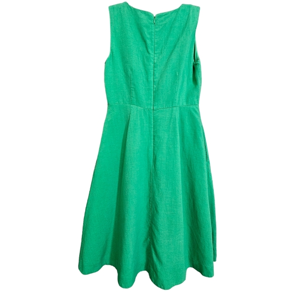 Nwot Ann Taylor Green Faux Wrap Side Button Linen Blend Sleeveless Flared Dress - Picture 5 of 15